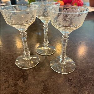 Libbey Rock Sharpe Liquor Cocktail Aperitif Glasses Floral Vine – Set of 3